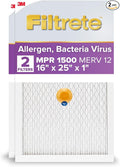 Filtrete 16x25x1 AC Furnace SMART Air Filter, MERV 12, MPR 1500, Track Filter Life With Bluetooth Enabled Sensor, CERTIFIED asthma & allergy friendly, 2-Pack (Actual Size15.719x24.72x0.78 in)