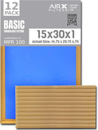 15x30x1 Air Filter Comparable to MPR 100 Basic Economy Furnace Filters, 12 Pack of Non Pleated Fiberglass Filter For Dust - Low Airflow Restriction! From AIRX FILTERS WICKED CLEAN AIR.