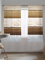 Sheer Curtains 72 Inches Long, Wood Grain Brown Semi Sheer Curtains Light Filtering Window Treatment, Farmhouse Vintage Country Geometric Privacy Voile Drapes for Living Room Bedroom 52x72 Inch