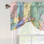 Easter Tie Up Valance Curtains for Windows, Kitchen Curtains Window Shades, Spring Rabbit Ears Foot Eggs Floral Wooden Grain Light Filtering Roman Curtain Valances for Bedroom/Bathroom/Cafe 42"x12"