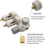 YSIL 1/2" NPT Air Filter Dryer Double Air Filters Compressor Water Separator Pressure Regulator Combo 5 Micron Brass Element(Semi-Auto Drain)