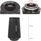 Universal 3/3.5/4" (75/89/100mm) High-Flow Air Filter, Reusable Cone Cold Air Intake, High Performance, Clamp-On Car High Flow Air Kit, Flange Diameter: 3/3.5/4 Inch, Height: 10 Inch, BLACK