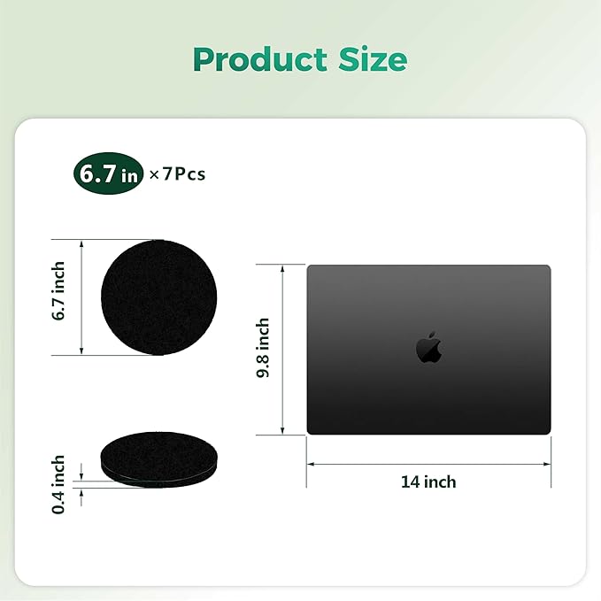7 Pack 6.7 Inch Round Fiber Cotton Activated Charcoal Compost Filters - Odor Control Replacement for Kitchen Compost Bins, Countertop Compost Bin & Compost Bucket