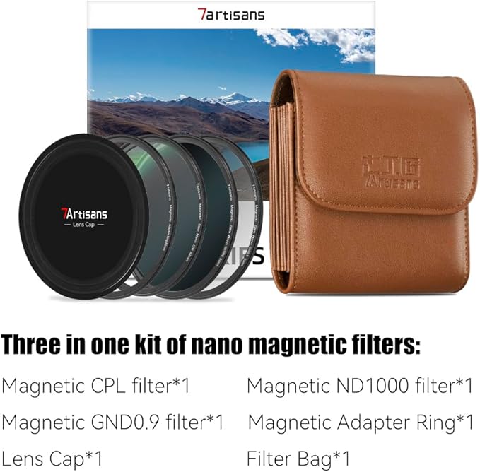 7artisans Nano Magnetic Filter UV Filter ND Light Reduction Filter/CPL Polarization Filter/GND Gradient Filter/Black Mist 1/4 Portrait Photography Filter Suitable for Lens(72mm 3-in-1 Set)
