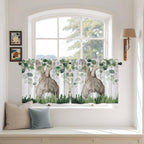 Easter Tier Curtains, Country Rabbit Botanical Leaves Wooden Grain Light Filtering Kitchen Curtains, 2Pcs Rod Pocket Half Window Treatments Panels for Sink Cafe Cabinet Camper 27.5x36 Inches
