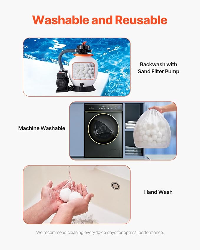 VEVOR Pool Filter Balls for Sand Filter, 4.6 lbs, Filter Balls Replace Pool Filter Sand, Reusable Polyester Fiber Filter Media Balls with Wash Bag, for Swimming Pool Above Ground Pool Aquarium Tank