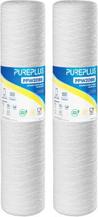 PUREPLUS 5 Micron 4.5" x 20" Whole House String Wound Sediment Filter for Well Water, Replacement Cartridge for Pentair Pentek WP5BB20P/WP25BB20P, Hydronix SWC-45-2005, SpiroPure SP-WP5-20BB, 2Pack