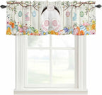 Easter Curtain Valances for Windows, Kitchen Valance Window Treatment, Spring Farmhouse Watercolor Bunny Eggs Wood Grain Light Filtering Block Curtains for Bathroom/Bedroom/Living Room 42'' x 12''