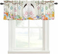 Easter Curtain Valances for Windows, Kitchen Valance Window Treatment, Spring Farmhouse Watercolor Bunny Eggs Wood Grain Light Filtering Block Curtains for Bathroom/Bedroom/Living Room 42'' x 18''