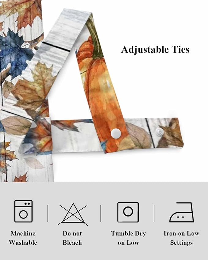 Thanksgiving Pumpkin Tie Up Valance Curtains for Windows, Kitchen Curtains Window Shades, Fall Maple Leaf Daisy Wooden Grain Light Filter Roman Curtain Valances for Bedroom/Bathroom/Cafe 54'' x 18''