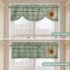 Daisy Flower Tie Up Valance Curtains for Windows, Kitchen Curtains Window Shades, Modern Art Floral Farmhouse Teal Wooden Grain Light Filtering Roman Curtain Valances for Bedroom/Bathroom/Cafe 42"x18"