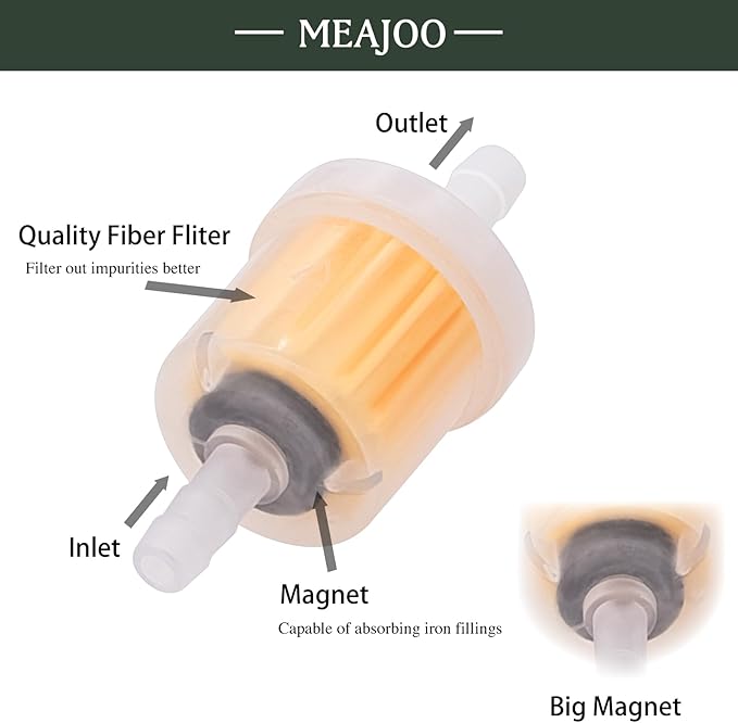 6PCS 1/4 Inch Gas Inline Fuel Filters, with magnet, Universal for Stratton Small Engine, Kohler, Kawasaki, Birggs, John Deere, Gasoline Generator Lawn Mower Motorcycle