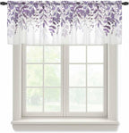 Eucalyptus Leaves Sheer Valance Curtains, Purple Leaves Idyllic Winds Farmhouses Light Filtering Kitchen Valances Rod Pocket Voile Curtain Window Treatment for Bedroom/Living Room/Basement 42Wx18L