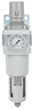 PneumaticPlus SAW600-N10BG Compressed Air Filter Regulator Piggyback Combo 1" NPT - Poly Bowl, Manual Drain, Bracket, Gauge