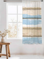 Sheer Curtains 63 Inch Length, Vintage Geometric Blue Semi Sheer Curtains Light Filtering Window Treatment, Abstract Country Shabby Wood Grain Privacy Voile Drapes for Living Room Bedroom 52x63 Inch