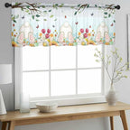 Easter Sheer Valances for Windows 54"x18", Light Filtering Kitchen Curtains Valance, Spring Watercolor Eggs Country Tulip Flower Plant Rod Pocket Chiffon Curtains for Living Room Bedroom Cafe