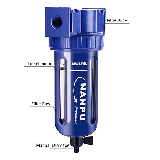 NANPU 1/4" NPT Compressed Air Filter, Zinc Alloy, 5 Micron Brass Element, Quick Release Bowl, Manual Drain, for Air Compressor ＆ Pneumatic Tools