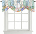 Easter Tie Up Valance Curtains for Windows, Kitchen Curtains Window Shades, Spring Rabbit Ears Foot Flowers Eggs Green Wooden Light Filtering Roman Curtain Valances for Bedroom/Bathroom/Cafe 54"x18"