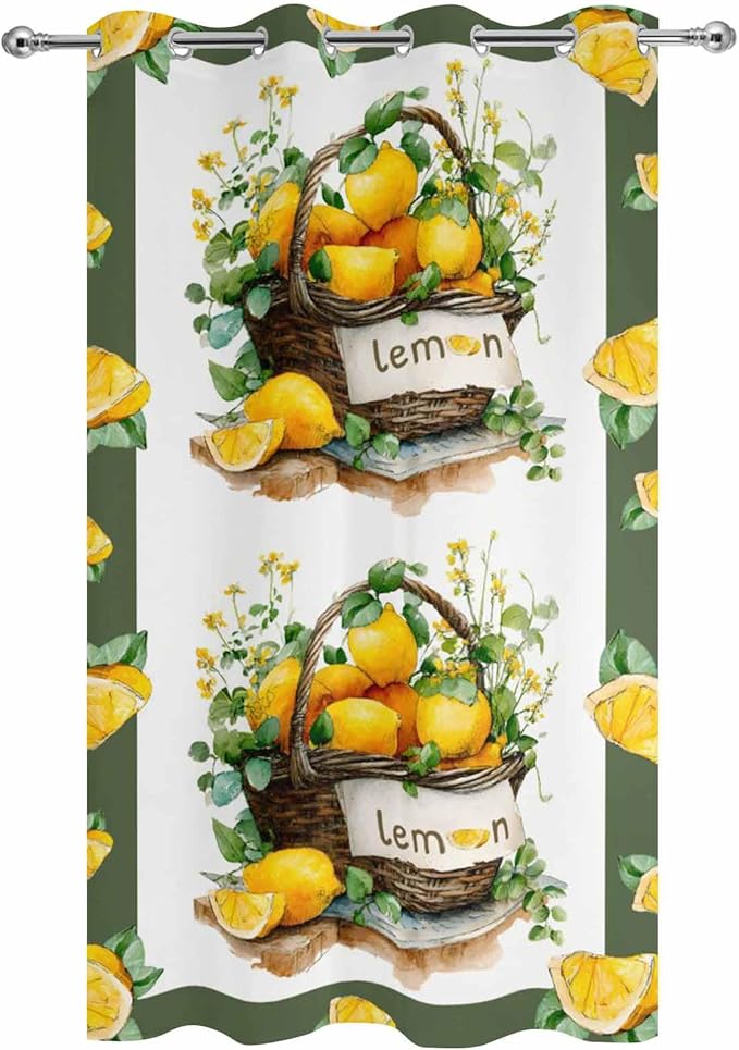 Lemon Outdoor Curtains for Patio Lemons Baskets Summer Tropical Plant Waterproof Outside Curtains with Grommet Top Weatherproof Curtain for Cabana Pergola Gazebo, 1 Panel, 54" W x 95" L
