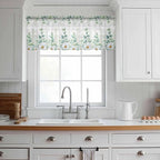 Eucalyptus Leaves Daisy Sheer Valance Curtains, Summer Farmhouses Gray Plaid Light Filtering Kitchen Valances Rod Pocket Voile Curtain Window Treatment for Bedroom/Living Room/Basement 42Wx12L