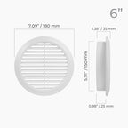 6" Inch (Opening) White Round Air Vent Cover - 5 Pack - Plastic Fresh Air Intake Vent - Modern Soffit Vents - AC Cover with Nylon Mesh Screen - Wall, Ceiling HVAC Return Air Register