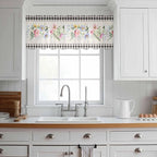 Blue Pink Floral Sheer Valance Curtains, Spring Summer Botanical Linen Black Plaid Light Filtering Kitchen Valances Rod Pocket Voile Curtain Window Treatment for Bedroom/Living Room/Basement 54Wx18L