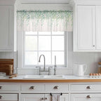 Green Leaf Sheer Valance Curtains, Eucalyptus Leaves Vintage Linen Texture Spring Plant Light Filtering Kitchen Valances Rod Pocket Voile Curtain Treatment for Bedroom/Living Room/Basement 42Wx18L
