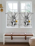Grey Farmhouse Half Window Curtain 36 Inches Long, Vintage Sunflowers Animals Printed Window Treatment Curtain Drapes, Small Tier Curtains for Bathroom Over Sink, 27.5"x36", 2 Panels