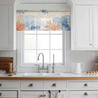 Ocean Corals Sheer Valance Curtains, Summer Beach Coral Sea Stars Retro Texture Light Filtering Kitchen Valances Rod Pocket Voile Curtain Window Treatment for Bedroom/Living Room/Basement 54Wx18L