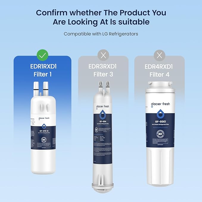 GLACIER FRESH EDR1RXD1 Refrigerator Water Filter Compatible with W10295370A, EDR1RXD1, WHR1RXD1, KAD1RXD1, Filter 1, W10295370, P4RFWB, P8RFWB2L, 46-9930, 46-9081 Refrigerator Water Filter 2 Pack