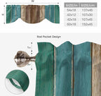 Teal Blue Brown Tie Up Valance Curtains for Windows, Kitchen Curtains Window Shades, Farmhouse Retro Wooden Grain Stripes Light Filtering Roman Curtain Valances for Bedroom/Bathroom/Cafe 42"x18"