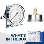 SENCTRL 0-100 Psi Glycerin Liquid Filled Low Pressure Gauge, 2.5" Dial Size, 1/4" NPT Back Mount, Stainless Steel Case, for Water Pump, Pneumatic Air, Well, RV Hose Tank, Pressure Test