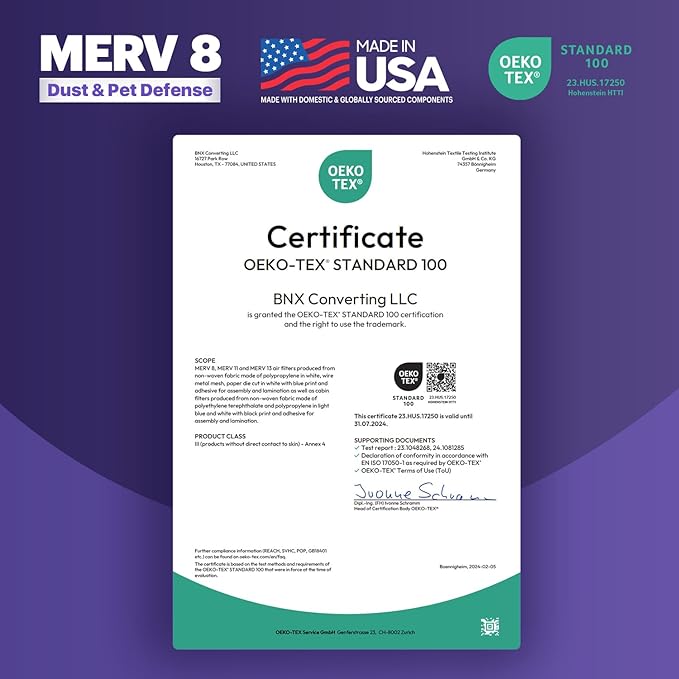 BNX TruFilter 12x24x1 Air Filter MERV 8 (6-Pack) - MADE IN USA – Dust & Pet Defense Electrostatic Pleated Air Conditioner HVAC AC Furnace Filters for Dust, Pet, Mold, Pollen MPR 600 – 700 & FPR 5