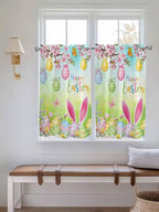 Easter Kitchen Curtains 45 Inches length, Spring Bunny Colorful Rabbit Eggs Butterfly Blue Green Window Treatment Curtain Drapes, Lightweight Window Panels for Living Room Bedroom, 52"x45", 2 Panels