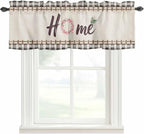Spring Flowers Curtain Valances for Windows, Kitchen Valance Window Treatment, Vintage Watercolor Black Plaid on Linen Light Filtering Block Curtains for Bathroom/Bedroom/Living Room 42'' x 18''