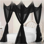 Canopy Bed Curtains Black/White/Beige Elegant Lace Canopy Curtain for Double King Size Bed(White)