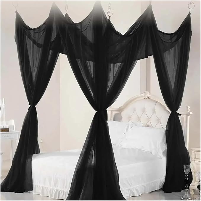 Canopy Bed Curtains Black/White/Beige Elegant Lace Canopy Curtain for Double King Size Bed(Black)