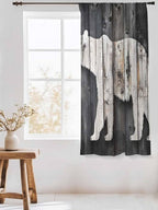 Sheer Curtains 63 Inch Length, White Brown Bear Semi Sheer Curtains Light Filtering Window Treatment, Farmhouse Country Vintage Wood Grain Privacy Voile Drapes for Living Room Bedroom 52x63 Inch