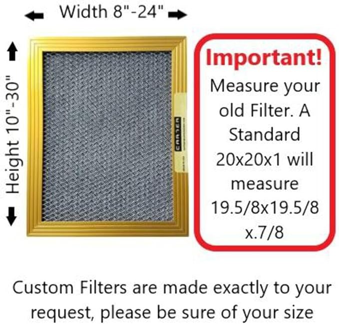 CARTER | Gold | MERV 8 | HVAC & Furnace Filter | Washable Electrostatic ((20x20x1))