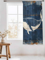 Sheer Curtains 72 Inches Long, Summer Whale Blue Semi Sheer Curtains Light Filtering Window Treatment, Coastal Ocean Vintage Wooden Grain Privacy Voile Drapes for Living Room Bedroom 52x72 Inch