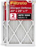 Filtrete 20x25x1 AC Furnace Air Filter, MERV 11, MPR 1000, Micro Allergen Defense, 3-Month Pleated 1-Inch Electrostatic Air Cleaning Filter, 2 Pack (Actual Size 19.688 x 24.688 x 0.84 in)