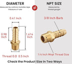 3/8 Inch Hose Barb to 1/4 Inch NPT Male Thread Brass Air Hose Barb Fittings, Brass Barbed Air Hose Repair Connector, (10 Piece)