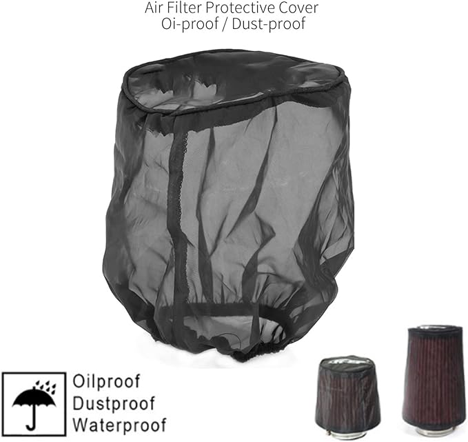 Plplaaoo Universal Air Filter Protective Cover – Black Dustproof Air Intake Filter Sock Cover with Waterproof Layer for High Flow Air Filters, Motorcycle & Off-Road Vehicles (6x6x1.2IN)