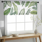 Summer Palm Leaf Sheer Valance Curtains, Green Tropical Plants Nature Leaves Wood Grain Light Filtering Kitchen Valances Rod Pocket Voile Curtain Treatment for Bedroom/Living Room/Basement 42Wx12L