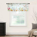 Easter Sheer Valances for Windows 42"x18", Light Filtering Kitchen Curtains Valance, Spring Watercolor Bunny Eggs Tulip Flower Plant Rod Pocket Chiffon Curtains for Living Room Bedroom Cafe