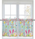 Happy Easter Half Window Curtain 36 Inches Long, Spring Bunny Eggs Flower Teal Wood Grain Window Treatment Curtain Drapes, Small Tier Curtains for Bathroom Over Sink, 27.5"x36", 2 Panels