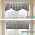 Grey Ombre Wooden Tie Up Valance Curtains for Windows, Kitchen Curtains Window Shades, Farmhouse Retro Gray Wood Gradient Light Filtering Roman Curtain Valances for Bedroom/Bathroom/Cafe 60"x18"