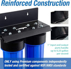 iSpring WGB22B-PB+AHPF12MNPT16X2 2-Stage Whole House Water Filtration System with 20” x 4.5” Carbon Block and Lead Reducing Filters and 3/4" Push-fit Stainless Steel Hose Connectors, Blue