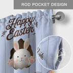 Blue Easter Curtain Valances for Windows, Kitchen Valance Window Treatment, Spring Cartoon Bunny Colorful Eggs Wood Grain Light Filtering Block Curtains for Bathroom/Bedroom/Living Room 42'' x 12''
