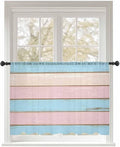 Sheer Curtains 45 Inch Length, Pink Blue Wood Grain Semi Sheer Curtains Light Filtering Window Treatment, Farmhouse Country Shabby Striped Privacy Voile Drapes for Living Room Bedroom 52x45 Inch